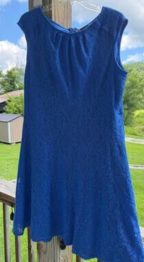 Feminine Elegant Liz Claiborne Royal Blue Lace Fit & Flare Sleeveless Dress 18